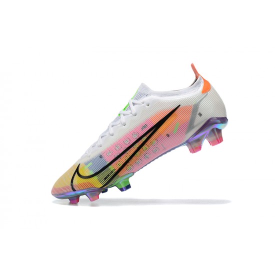 Nike Vapor 14 Elite FG White Yellow Pink Green Low-top For Men Soccer Cleats