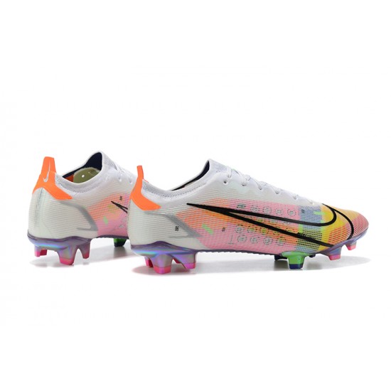 Nike Vapor 14 Elite FG White Yellow Pink Green Low-top For Men Soccer Cleats