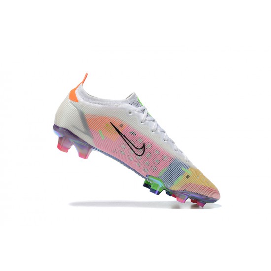 Nike Vapor 14 Elite FG White Yellow Pink Green Low-top For Men Soccer Cleats