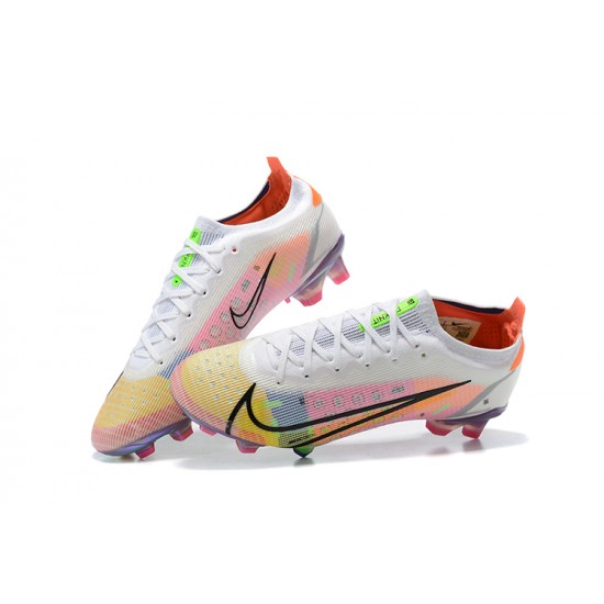 Nike Vapor 14 Elite FG White Yellow Pink Green Low-top For Men Soccer Cleats