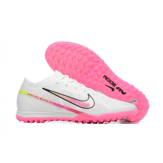 Nike Vapor 15 Academy TF White Pink Yellow For Men Low-top Soccer Cleats