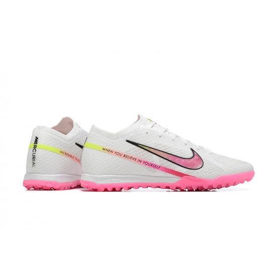 Nike Vapor 15 Academy TF White Pink Yellow For Men Low-top Soccer Cleats