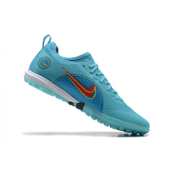 Nike Zoom Vapor 14 5 Pro TF LightBlue Orange White Low-top For Men Soccer Cleats 