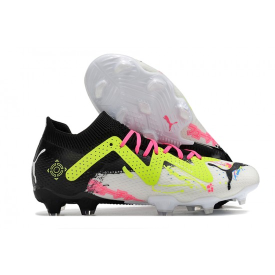 Puma Future Ultimate FG Low-Top Black Yellow White For Women And Men Soccer Cleats