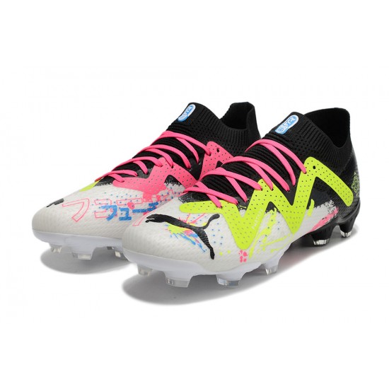 Puma Future Ultimate FG Low-Top Black Yellow White For Women And Men Soccer Cleats