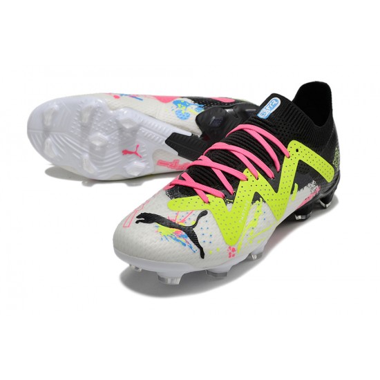 Puma Future Ultimate FG Low-Top Black Yellow White For Women And Men Soccer Cleats 