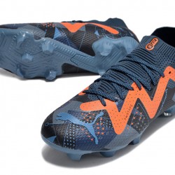 Puma Future Ultimate FG Low-Top Dark Blue Orange For Women And Men Soccer Cleats 