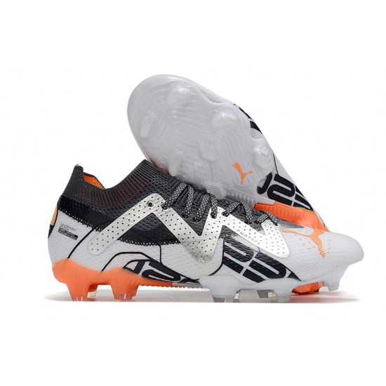 Puma Future Ultimate FG Low-Top White Black Orange For Women And Men Soccer Cleats