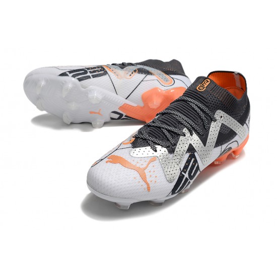 Puma Future Ultimate FG Low-Top White Black Orange For Women And Men Soccer Cleats