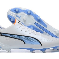 Puma King Ultimate Icon MG Low-Top White Blue For Men Soccer Cleats 