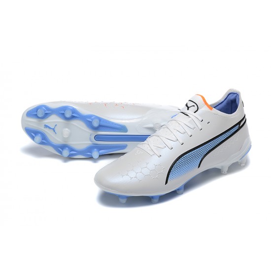 Puma King Ultimate Icon MG Low-Top White Blue For Men Soccer Cleats