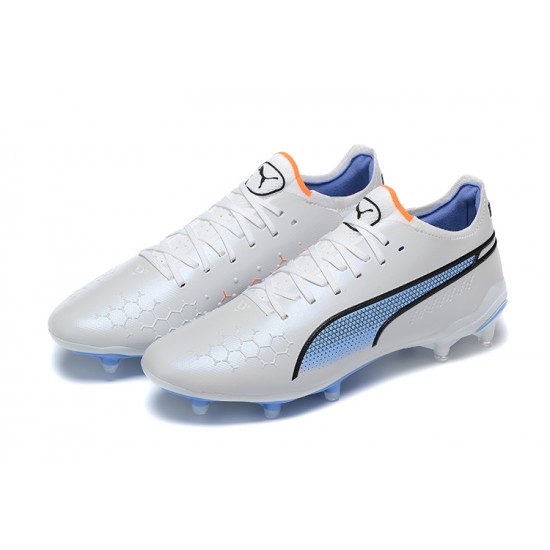 Puma King Ultimate Icon MG Low-Top White Blue For Men Soccer Cleats