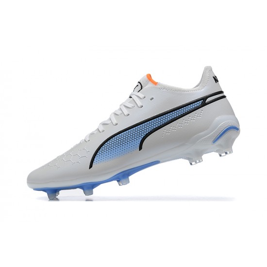 Puma King Ultimate Icon MG Low-Top White Blue For Men Soccer Cleats 