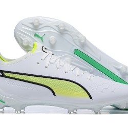 Puma King Ultimate Icon MG Low-Top White Green Yellow For Men Soccer Cleats 
