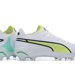 Puma King Ultimate Icon MG Low-Top White Green Yellow For Men Soccer Cleats 