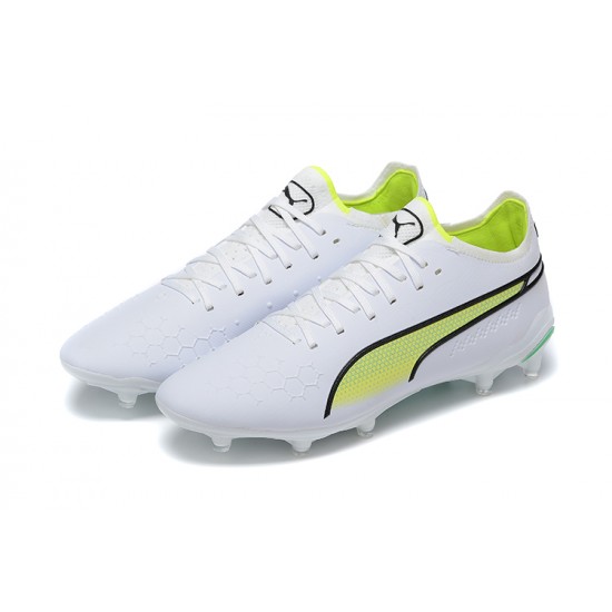 Puma King Ultimate Icon MG Low-Top White Green Yellow For Men Soccer Cleats