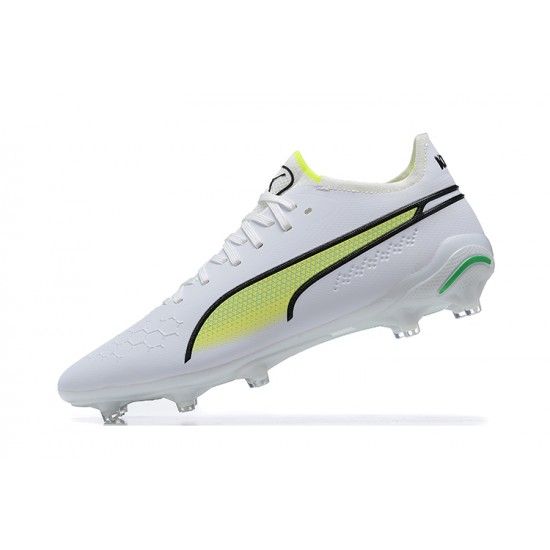 Puma King Ultimate Icon MG Low-Top White Green Yellow For Men Soccer Cleats