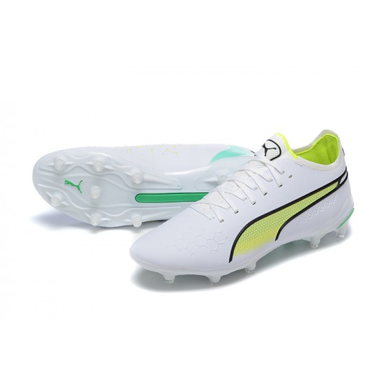 Puma King Ultimate Icon MG Low-Top White Green Yellow For Men Soccer Cleats