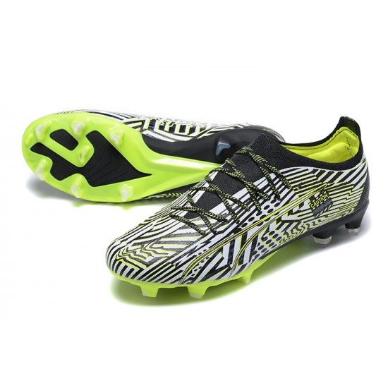 Puma Ultra Ultimate FG Low-Top Black Green White For Men Soccer Cleats