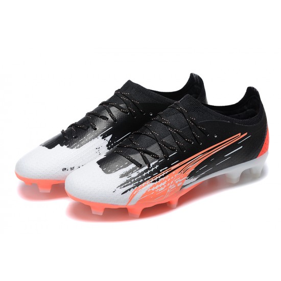 Puma Ultra Ultimate FG Low-Top Black White Red For Men Soccer Cleats