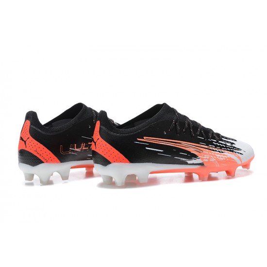 Puma Ultra Ultimate FG Low-Top Black White Red For Men Soccer Cleats