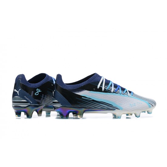 Puma Ultra Ultimate FG Low-Top Blue White For Men Soccer Cleats 