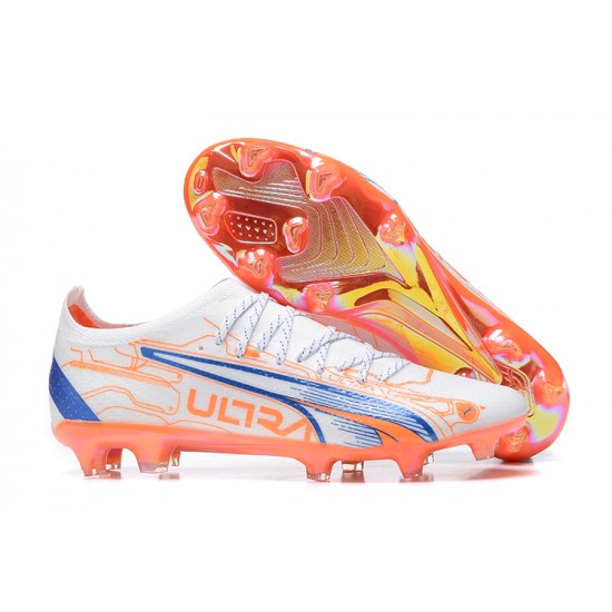 Puma Ultra Ultimate FG Low-Top Blue White Orange For Men Soccer Cleats