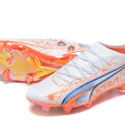 Puma Ultra Ultimate FG Low-Top Blue White Orange For Men Soccer Cleats 