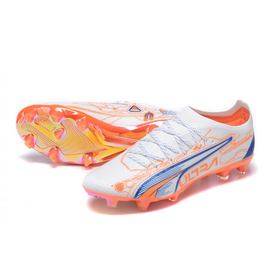 Puma Ultra Ultimate FG Low-Top Blue White Orange For Men Soccer Cleats