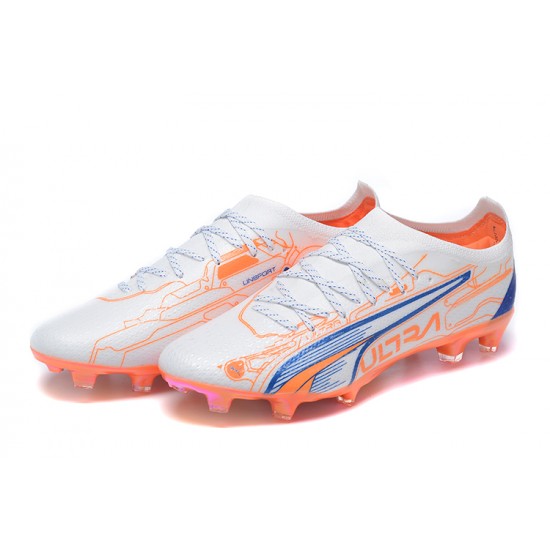 Puma Ultra Ultimate FG Low-Top Blue White Orange For Men Soccer Cleats