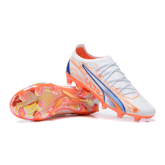 Puma Ultra Ultimate FG Low-Top Blue White Orange For Men Soccer Cleats 