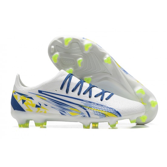 Puma Ultra Ultimate FG Low-Top Blue White Yellow For Men Soccer Cleats