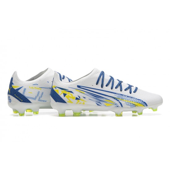 Puma Ultra Ultimate FG Low-Top Blue White Yellow For Men Soccer Cleats