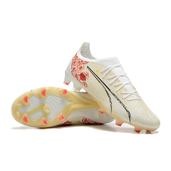 Puma Ultra Ultimate FG Low-Top White Beige Red For Men Soccer Cleats