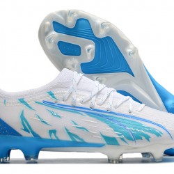 Puma Ultra Ultimate FG Low-Top White Blue For Men Soccer Cleats 