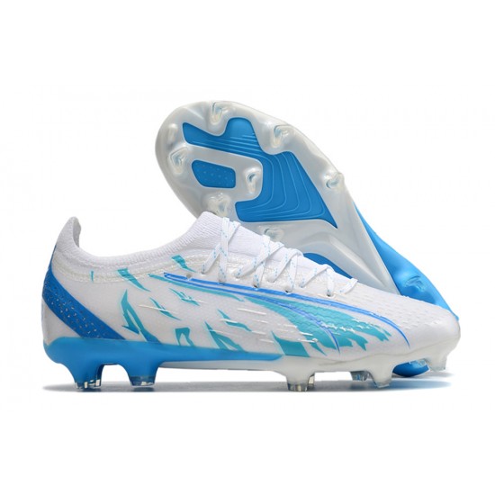 Puma Ultra Ultimate FG Low-Top White Blue For Men Soccer Cleats