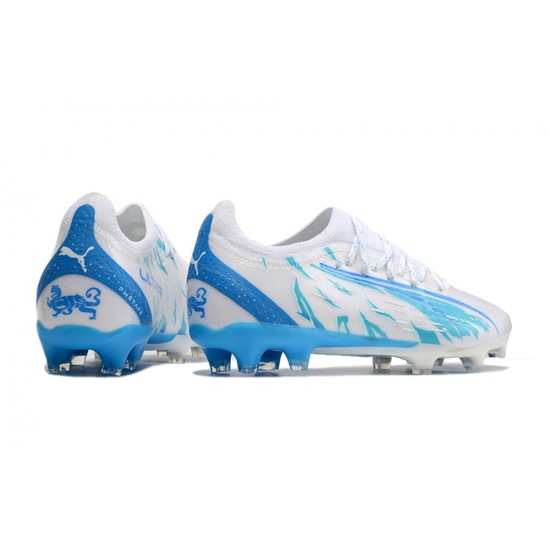 Puma Ultra Ultimate FG Low-Top White Blue For Men Soccer Cleats