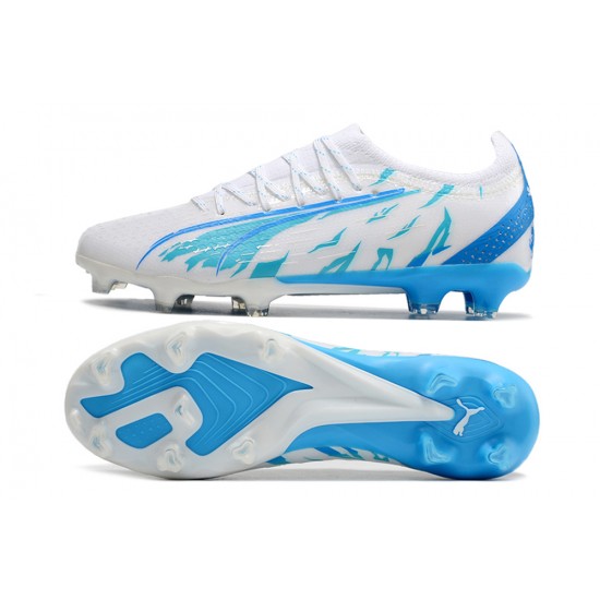 Puma Ultra Ultimate FG Low-Top White Blue For Men Soccer Cleats 