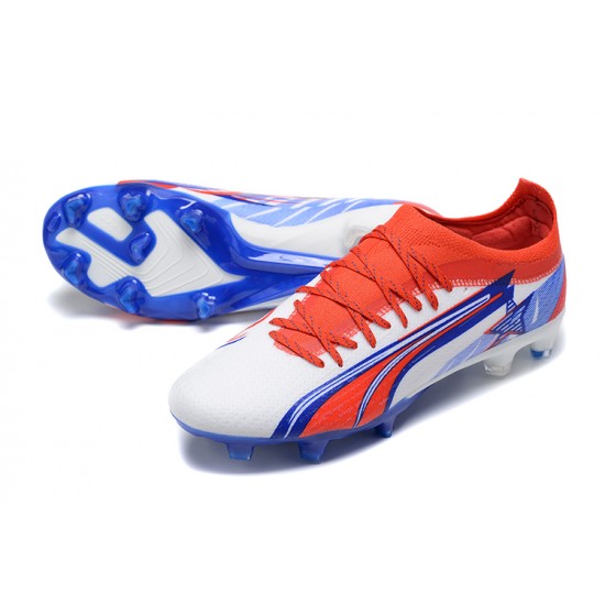 Puma Ultra Ultimate FG Low-Top White Blue Red For Men Soccer Cleats