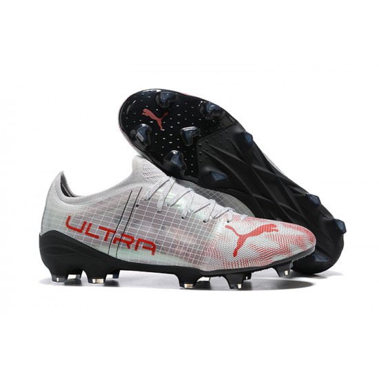 Puma ultra 1.4 FG Low-Top White Black And Red For Men Soccer Cleats