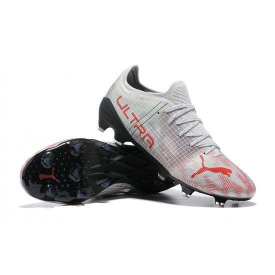 Puma ultra 1.4 FG Low-Top White Black And Red For Men Soccer Cleats