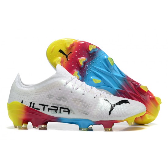 Puma ultra 1.4 FG Low-Top White Blue And Yellow For Men Soccer Cleats 