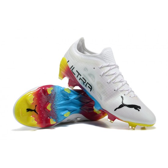 Puma ultra 1.4 FG Low-Top White Blue And Yellow For Men Soccer Cleats