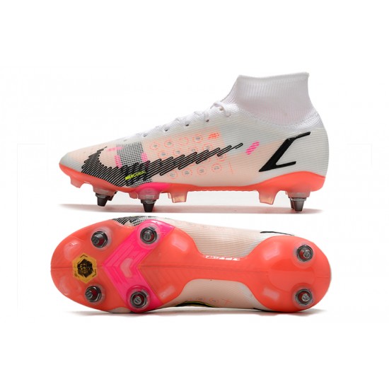 Nike Mercurial Vapor 14 Elite SG PRO Anti Clog White Pink Black Mens High Soccer Cleats