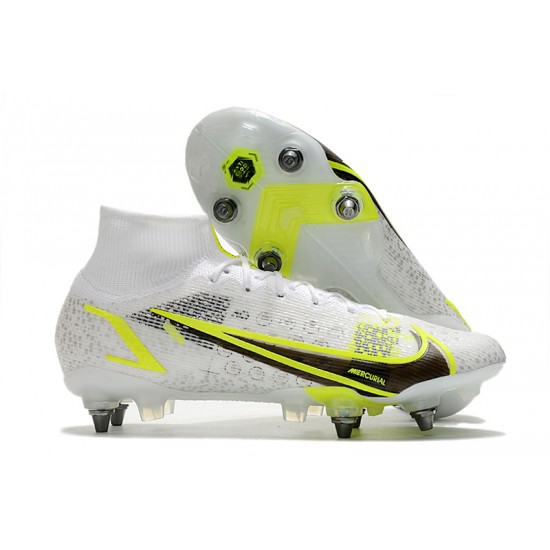 Nike Mercurial Vapor 14 Elite SG PRO Anti Clog White Yellow For Mens High Soccer Cleats