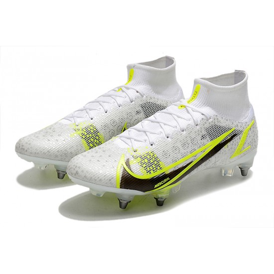 Nike Mercurial Vapor 14 Elite SG PRO Anti Clog White Yellow For Mens High Soccer Cleats