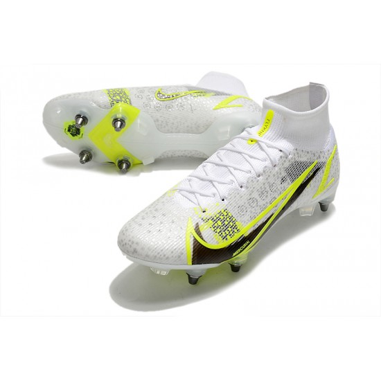 Nike Mercurial Vapor 14 Elite SG PRO Anti Clog White Yellow For Mens High Soccer Cleats