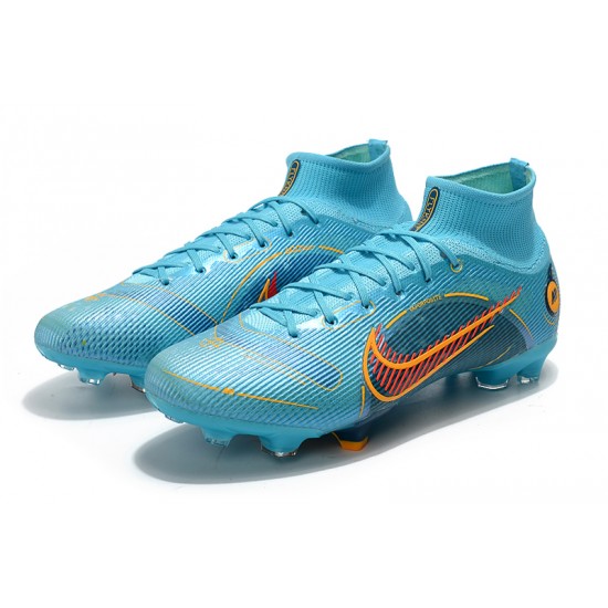 Nike Mercurial Superfly 8 Elite FG High Blue Orange For Mens Soccer Cleats