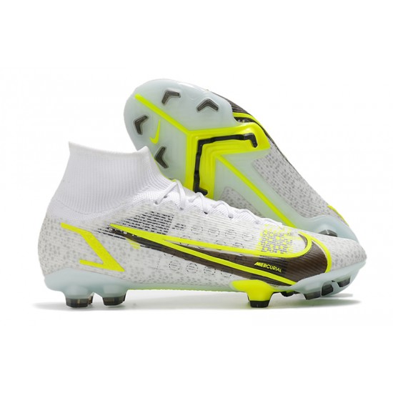 Nike Mercurial Superfly 8 Elite FG High White Yellow For Mens Soccer Cleats