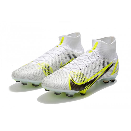 Nike Mercurial Superfly 8 Elite FG High White Yellow For Mens Soccer Cleats